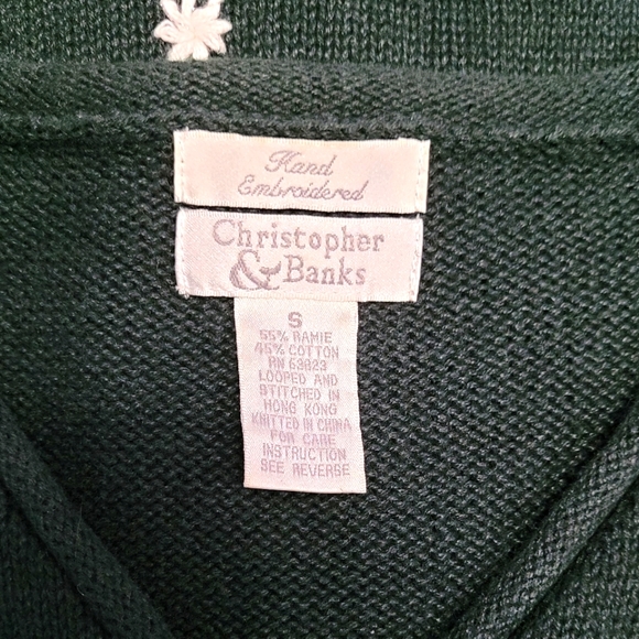 ☃️Vintage 1990s Y2K Christopher & Banks green holiday Christmas cardigan sweater - Picture 6 of 8